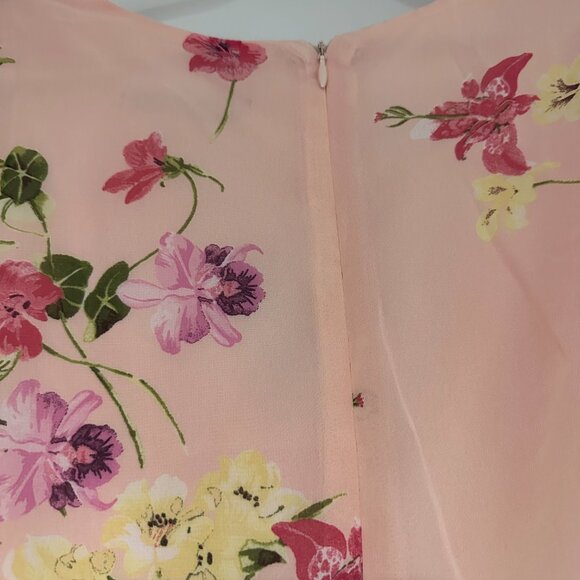 NWT Danny & Nicole Coral Pink Floral Ruffle Flutter Surplice Midi Dress Size 16 - Picture 6 of 7